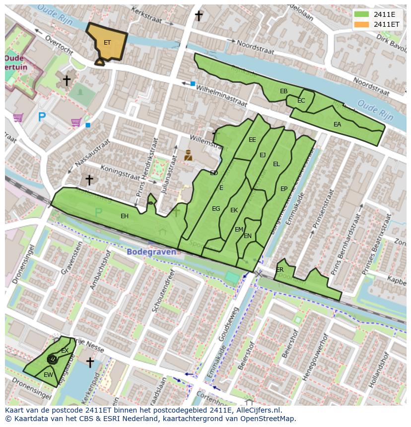 Afbeelding van het postcodegebied 2411 ET op de kaart.