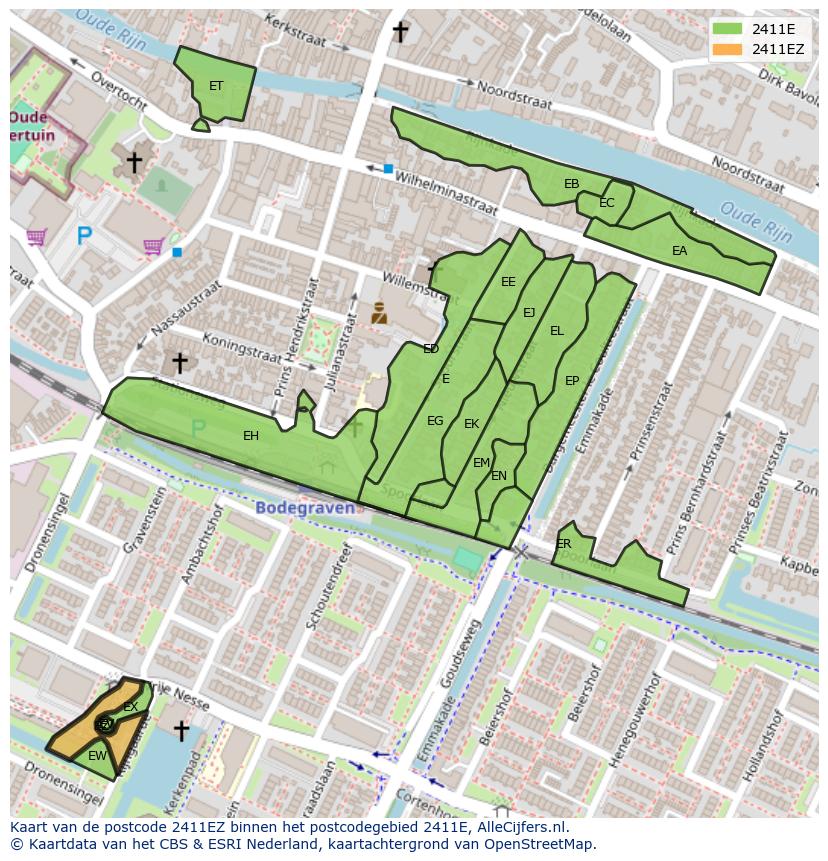Afbeelding van het postcodegebied 2411 EZ op de kaart.