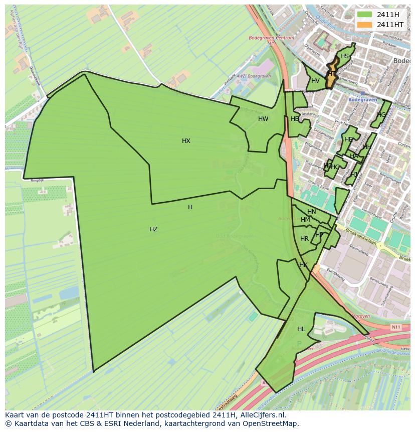 Afbeelding van het postcodegebied 2411 HT op de kaart.