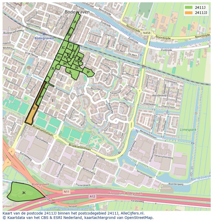 Afbeelding van het postcodegebied 2411 JJ op de kaart.