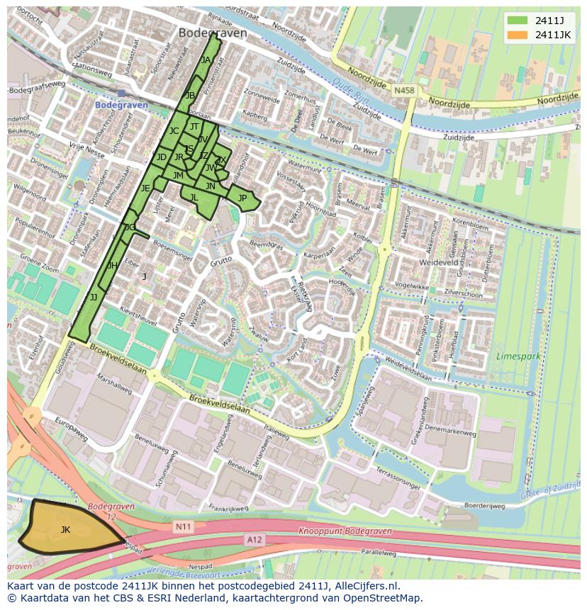Afbeelding van het postcodegebied 2411 JK op de kaart.