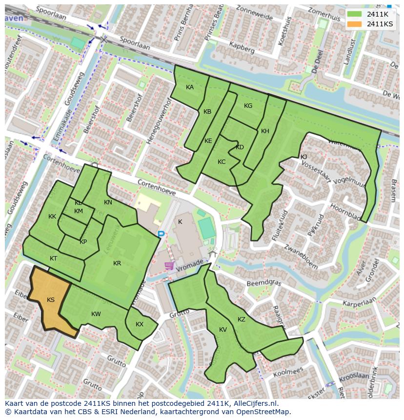 Afbeelding van het postcodegebied 2411 KS op de kaart.