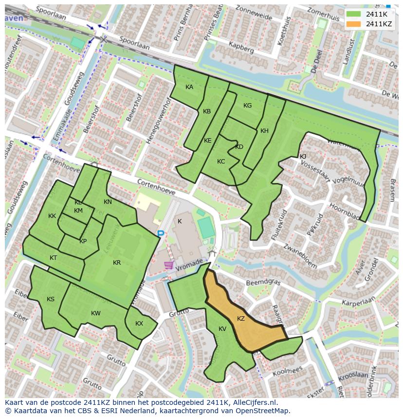 Afbeelding van het postcodegebied 2411 KZ op de kaart.