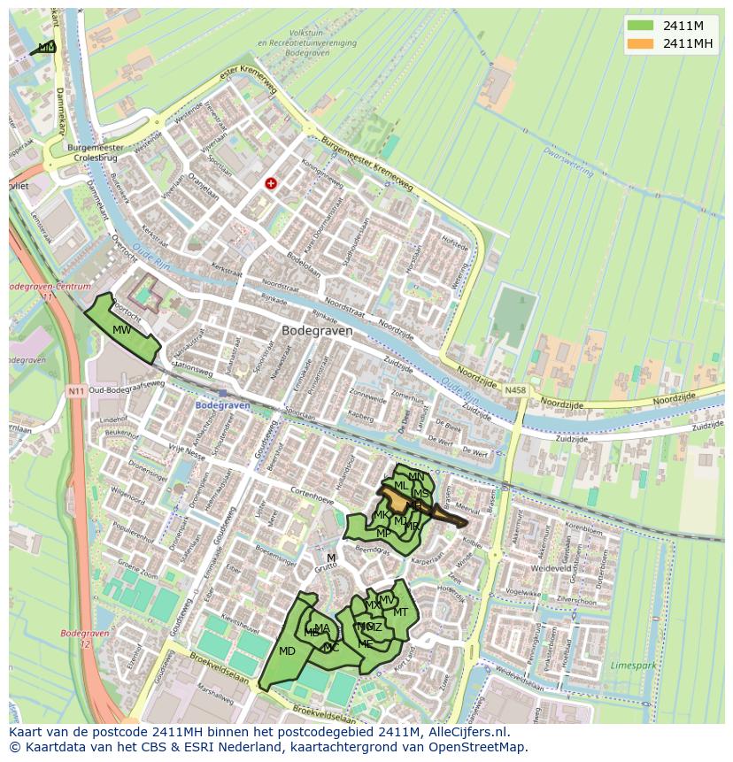 Afbeelding van het postcodegebied 2411 MH op de kaart.