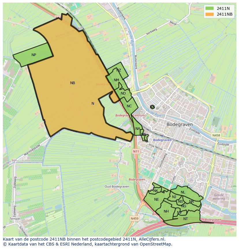 Afbeelding van het postcodegebied 2411 NB op de kaart.