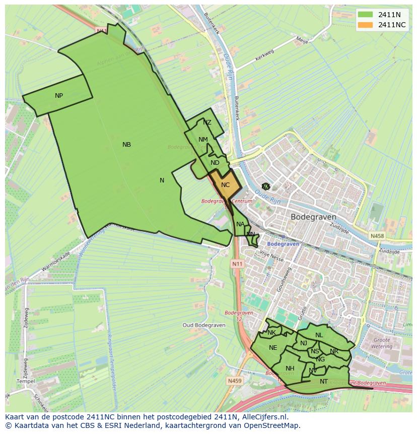Afbeelding van het postcodegebied 2411 NC op de kaart.