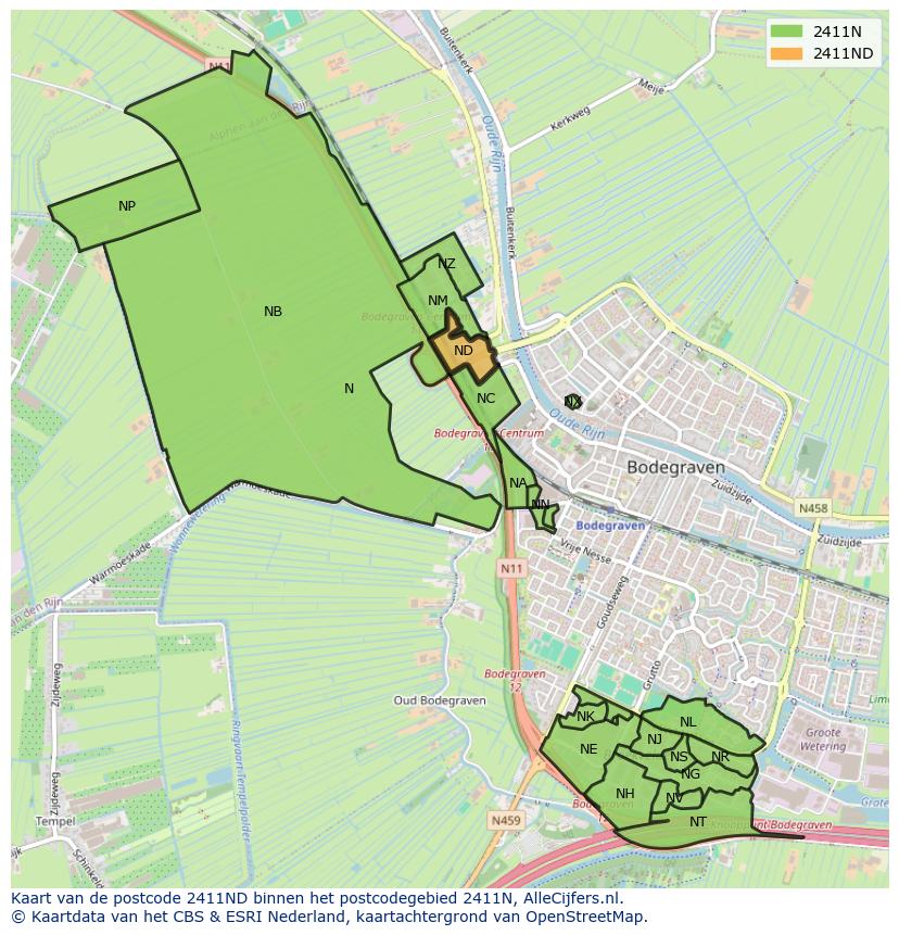 Afbeelding van het postcodegebied 2411 ND op de kaart.