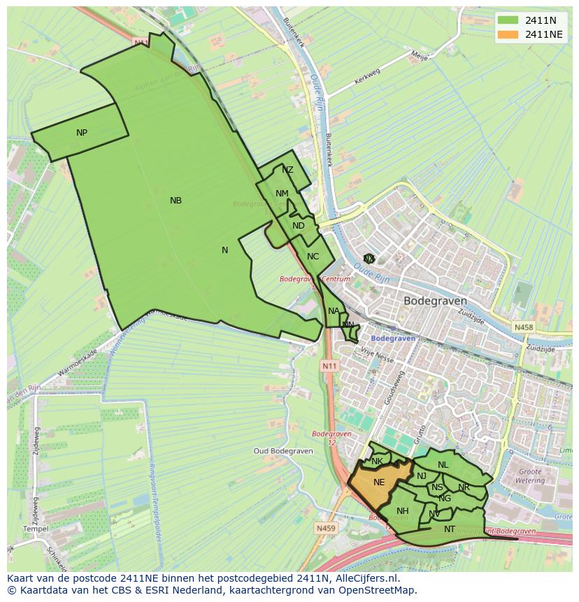 Afbeelding van het postcodegebied 2411 NE op de kaart.