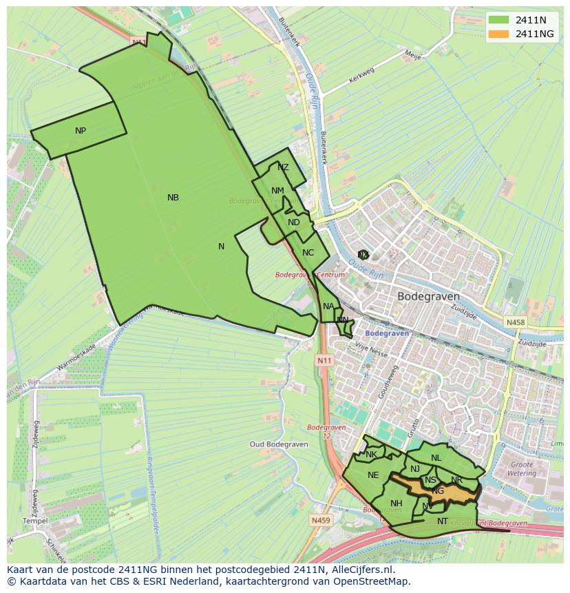 Afbeelding van het postcodegebied 2411 NG op de kaart.