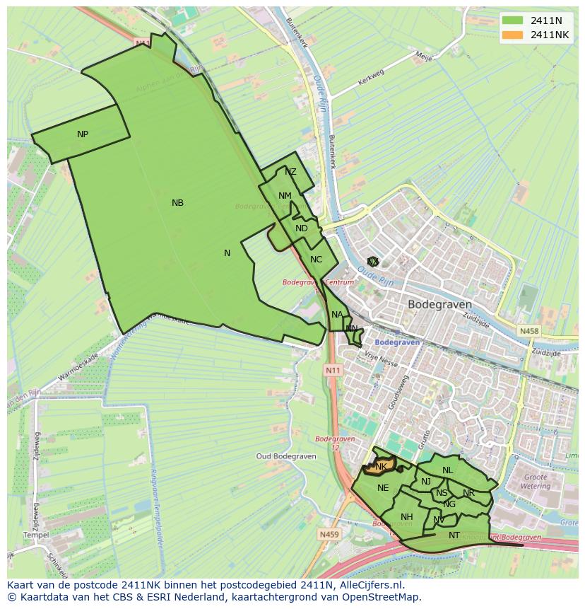 Afbeelding van het postcodegebied 2411 NK op de kaart.