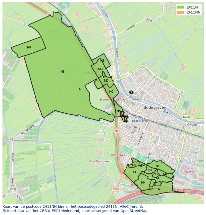 Afbeelding van het postcodegebied 2411 NN op de kaart.