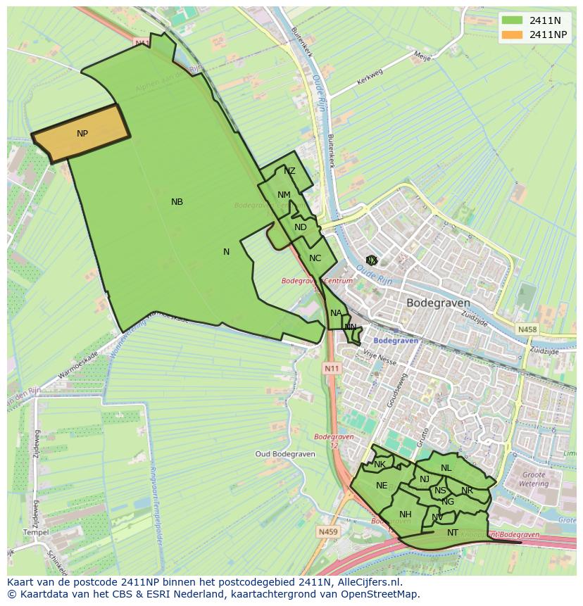 Afbeelding van het postcodegebied 2411 NP op de kaart.