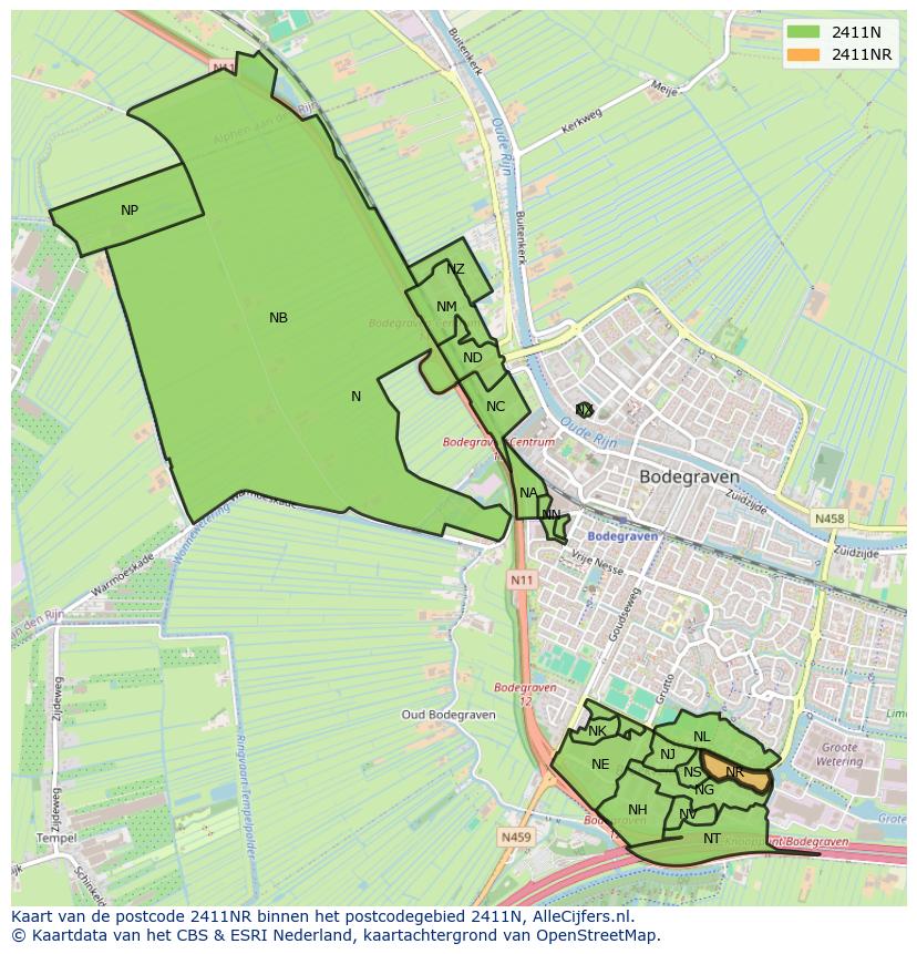 Afbeelding van het postcodegebied 2411 NR op de kaart.