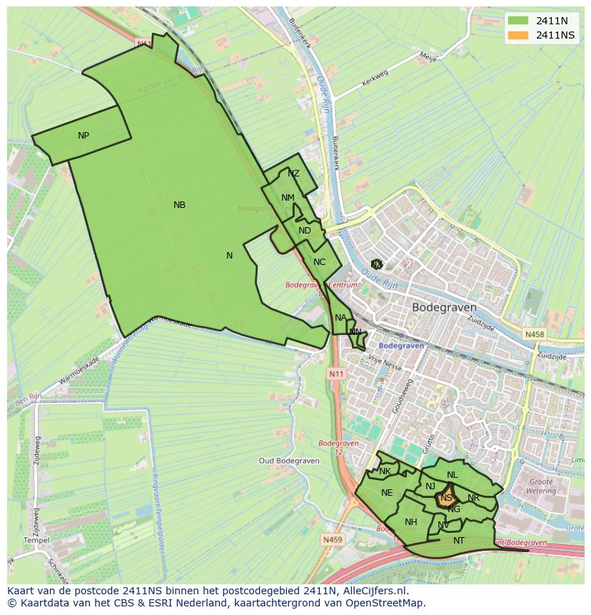 Afbeelding van het postcodegebied 2411 NS op de kaart.