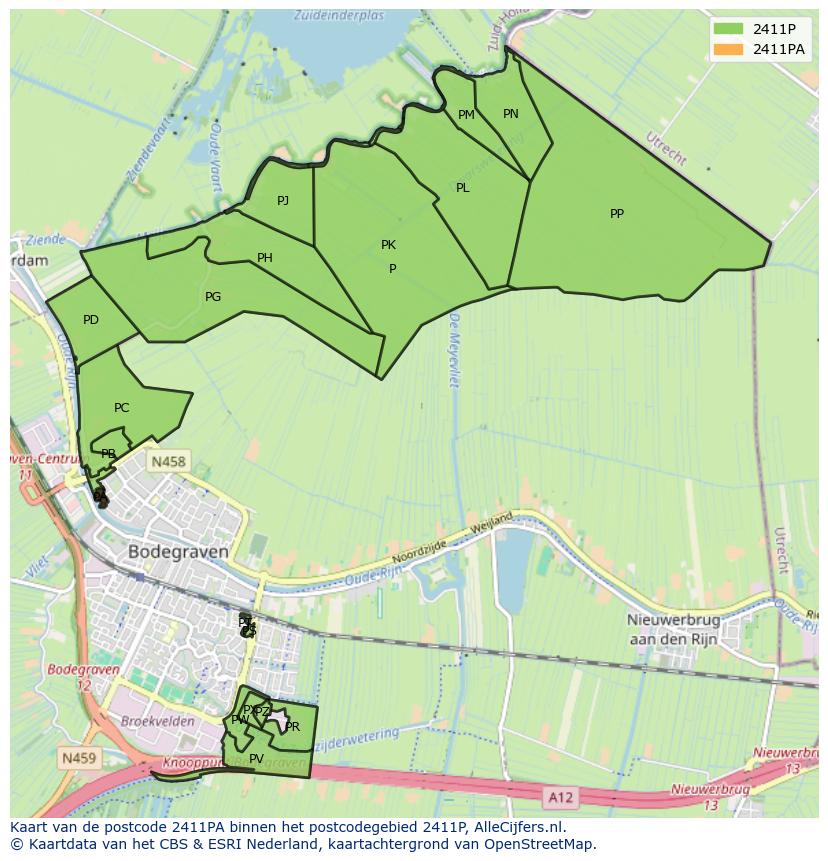 Afbeelding van het postcodegebied 2411 PA op de kaart.
