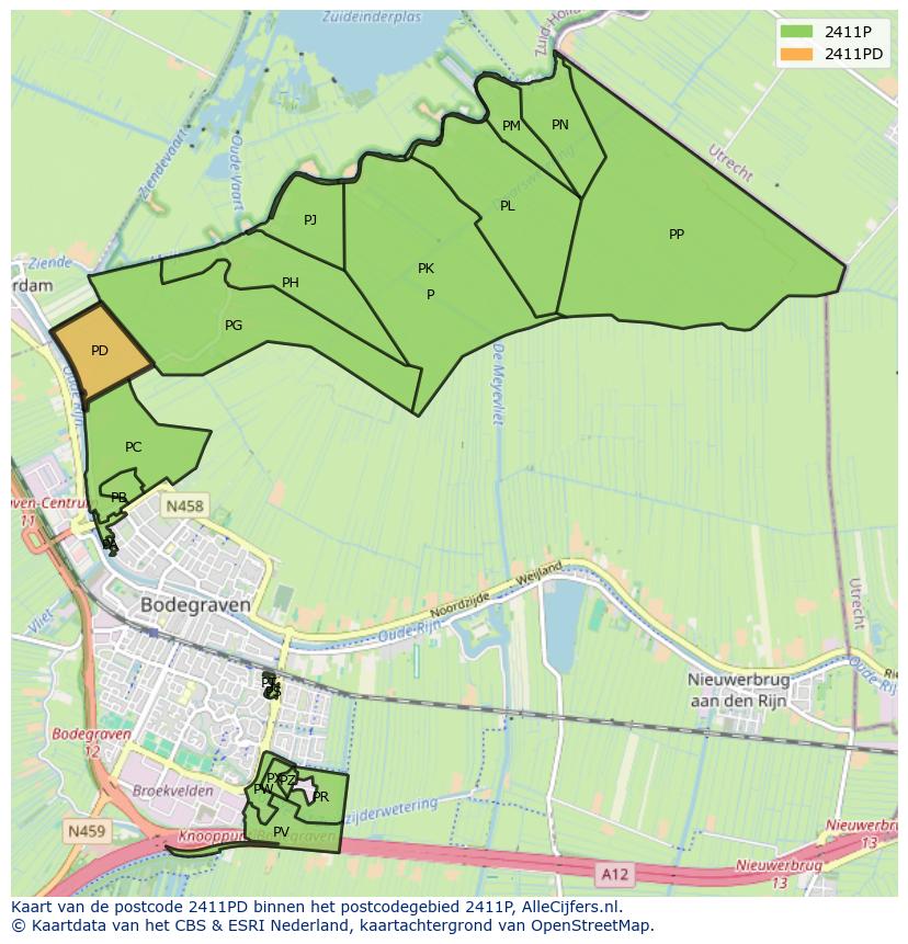 Afbeelding van het postcodegebied 2411 PD op de kaart.