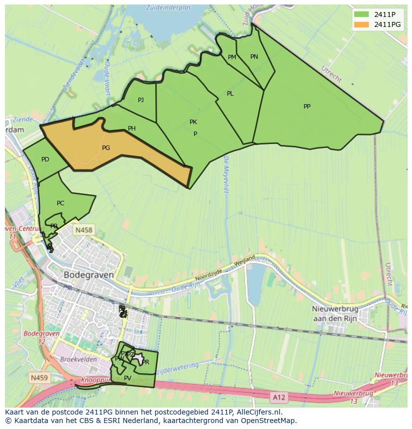 Afbeelding van het postcodegebied 2411 PG op de kaart.