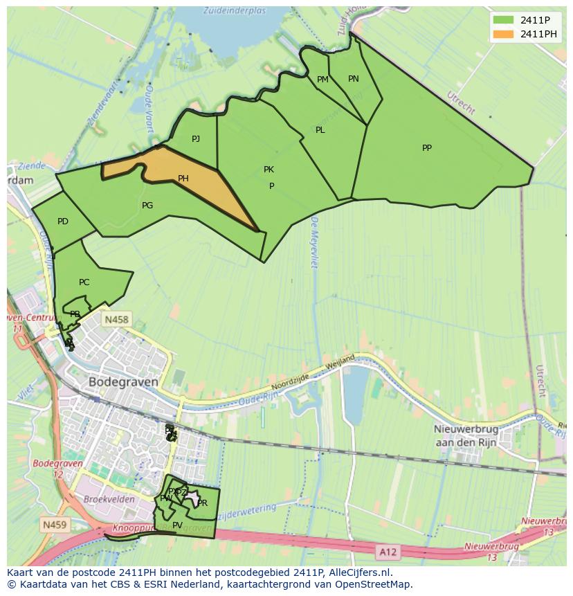 Afbeelding van het postcodegebied 2411 PH op de kaart.