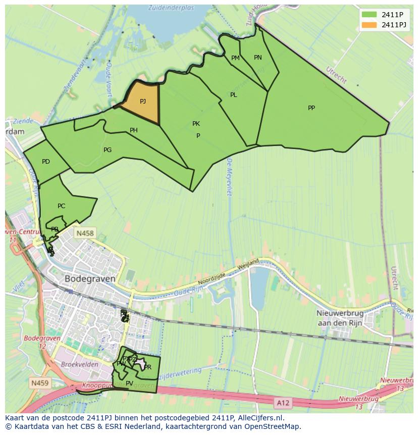 Afbeelding van het postcodegebied 2411 PJ op de kaart.