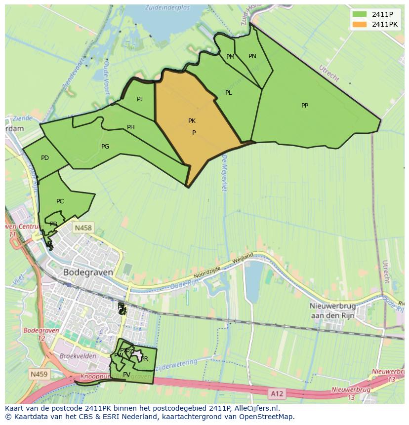 Afbeelding van het postcodegebied 2411 PK op de kaart.