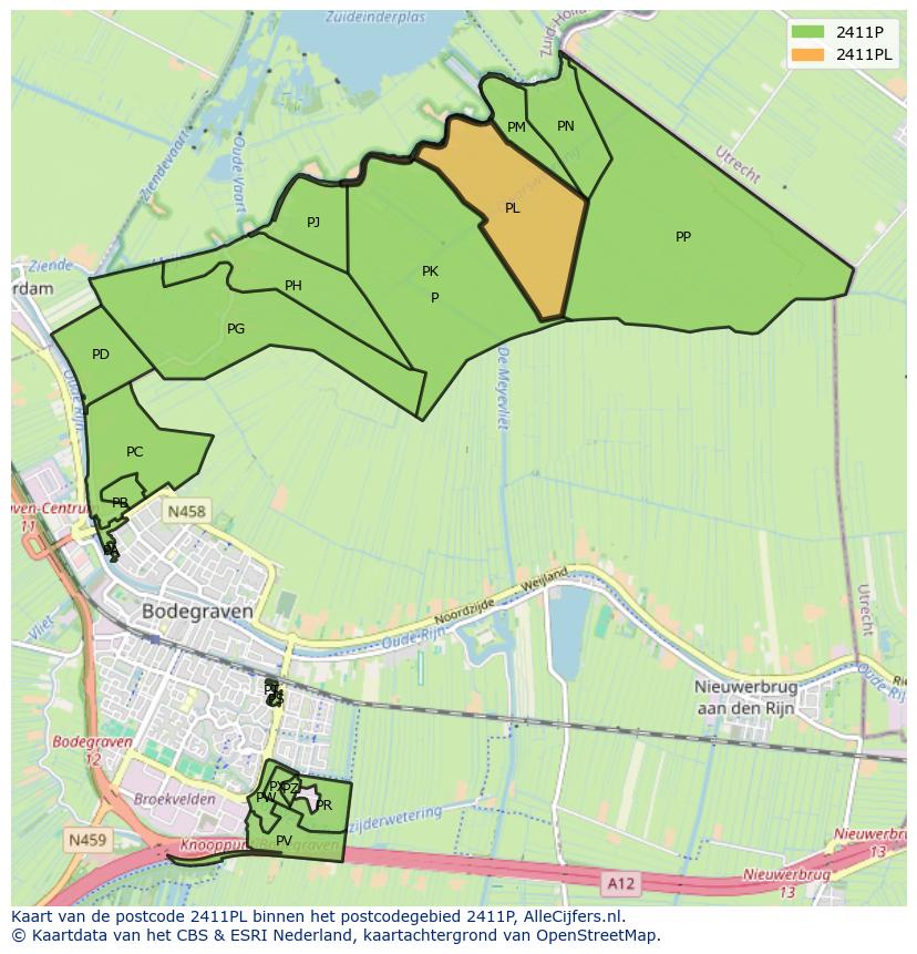 Afbeelding van het postcodegebied 2411 PL op de kaart.