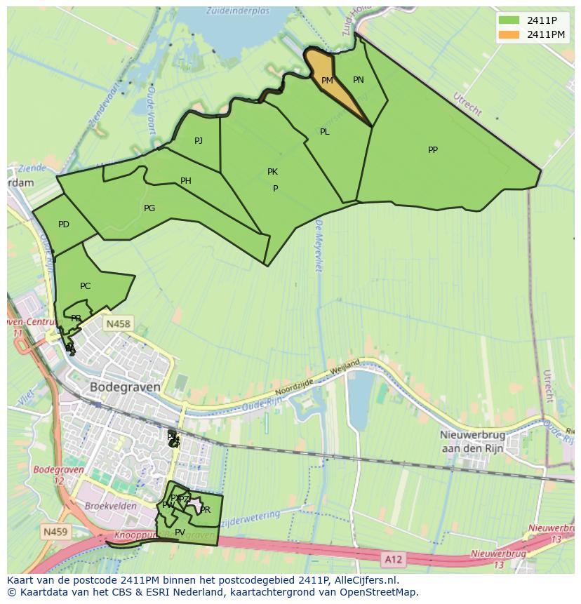 Afbeelding van het postcodegebied 2411 PM op de kaart.