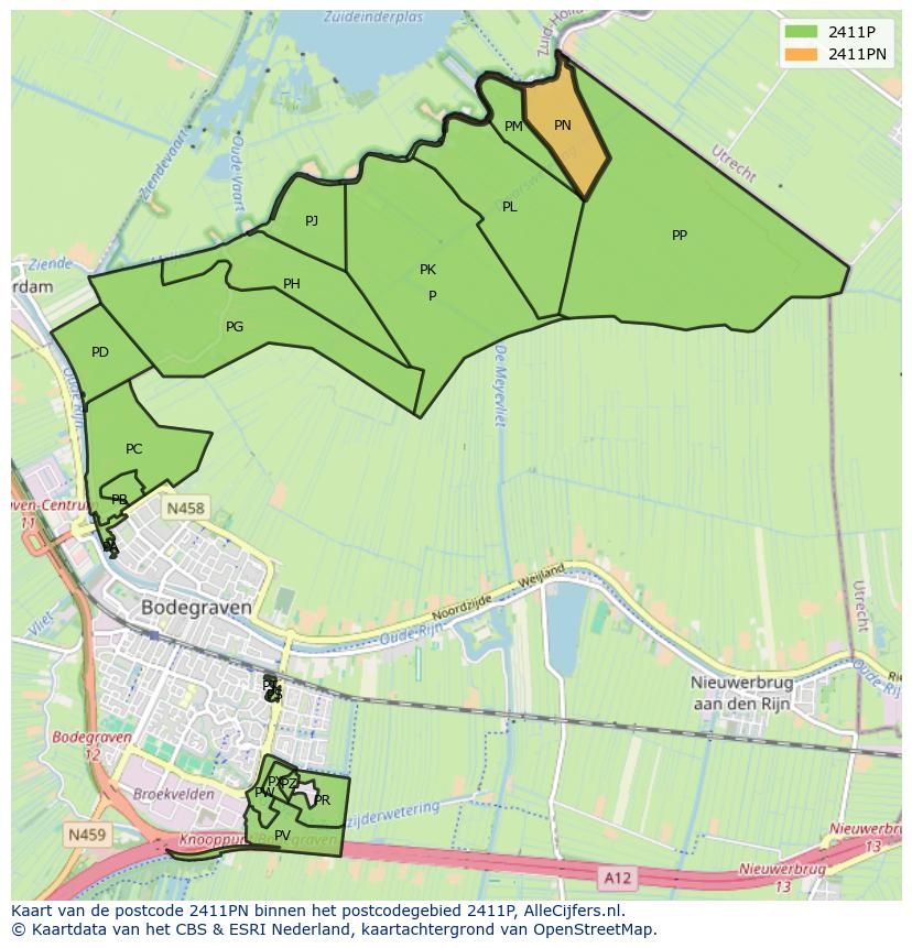 Afbeelding van het postcodegebied 2411 PN op de kaart.