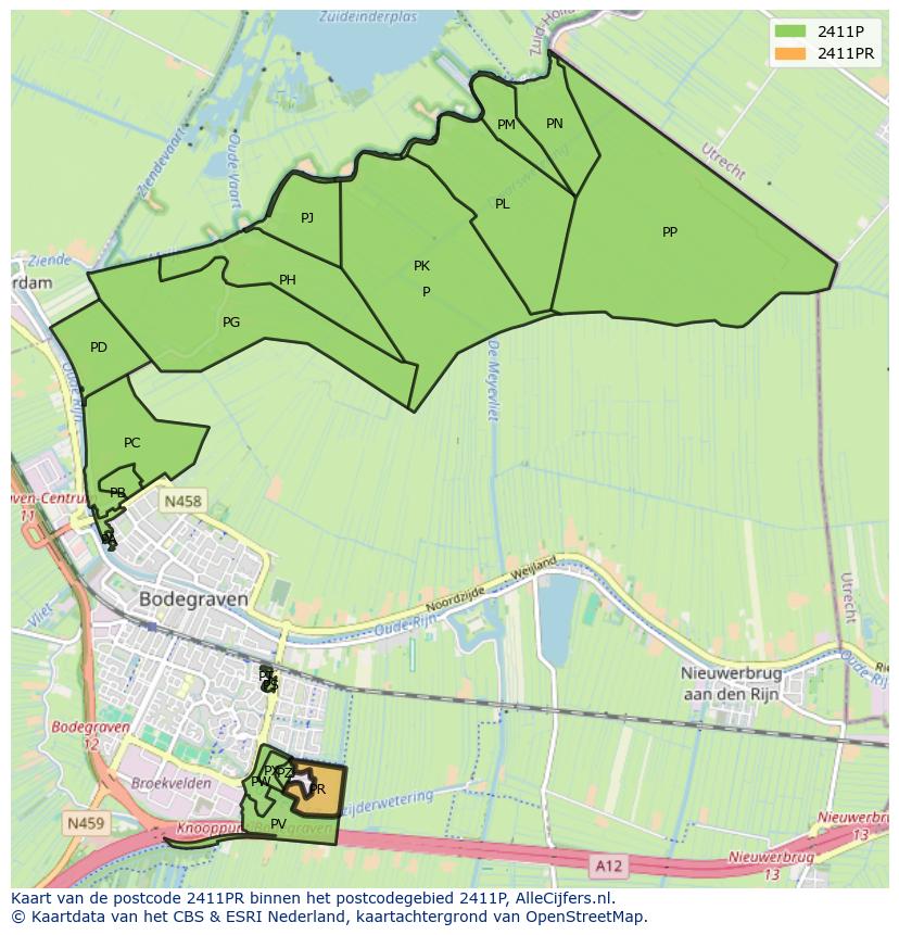 Afbeelding van het postcodegebied 2411 PR op de kaart.