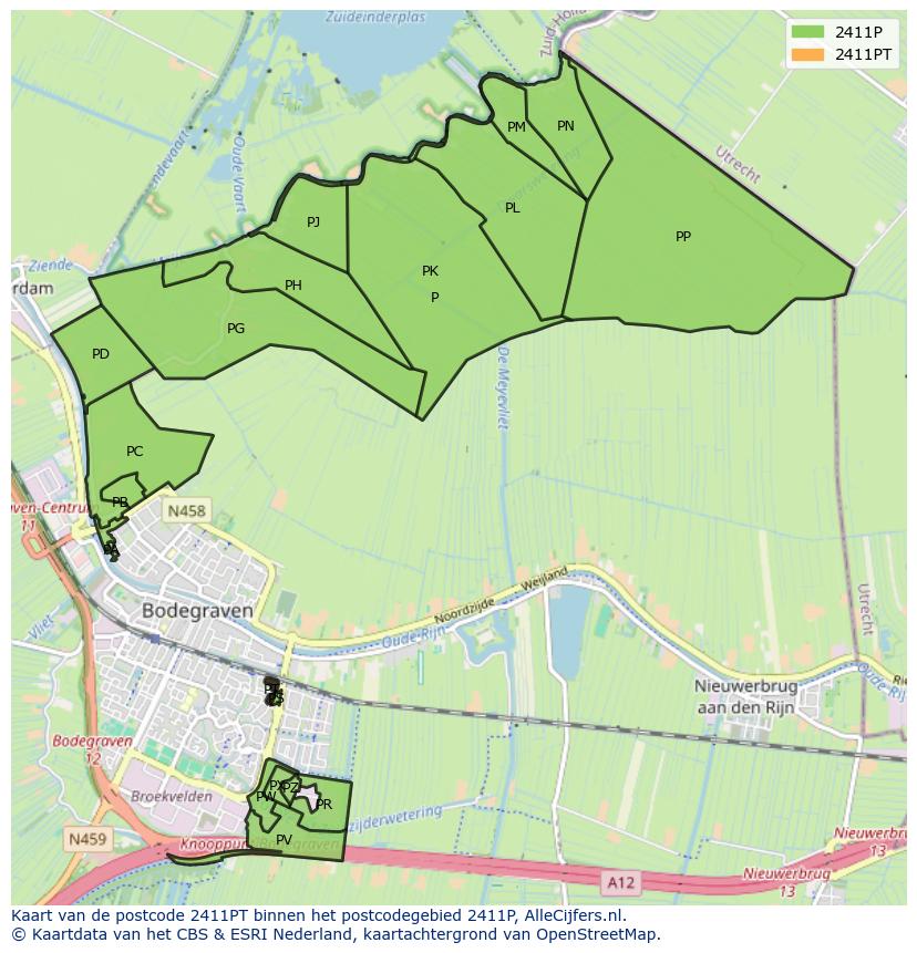 Afbeelding van het postcodegebied 2411 PT op de kaart.