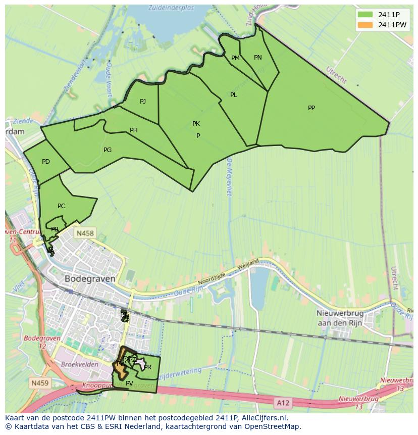 Afbeelding van het postcodegebied 2411 PW op de kaart.
