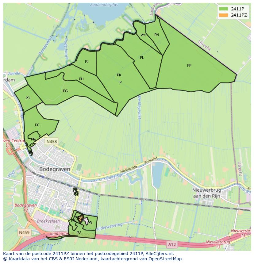 Afbeelding van het postcodegebied 2411 PZ op de kaart.
