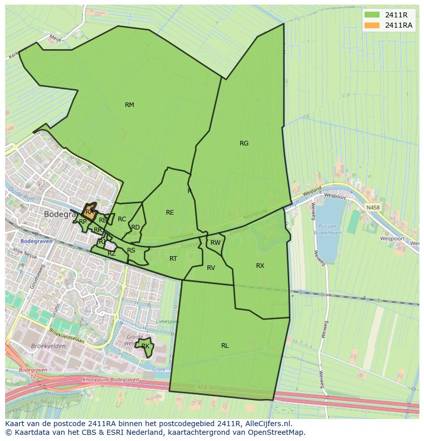 Afbeelding van het postcodegebied 2411 RA op de kaart.