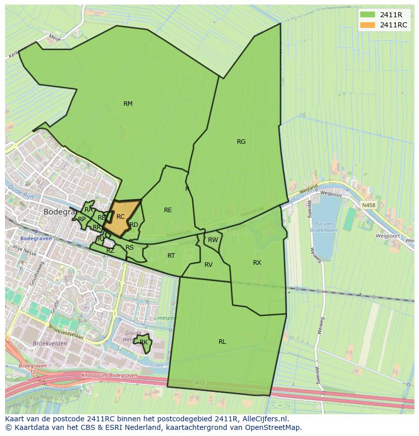 Afbeelding van het postcodegebied 2411 RC op de kaart.