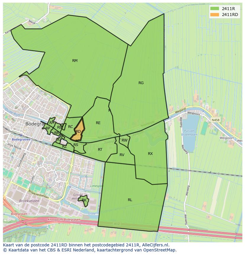 Afbeelding van het postcodegebied 2411 RD op de kaart.