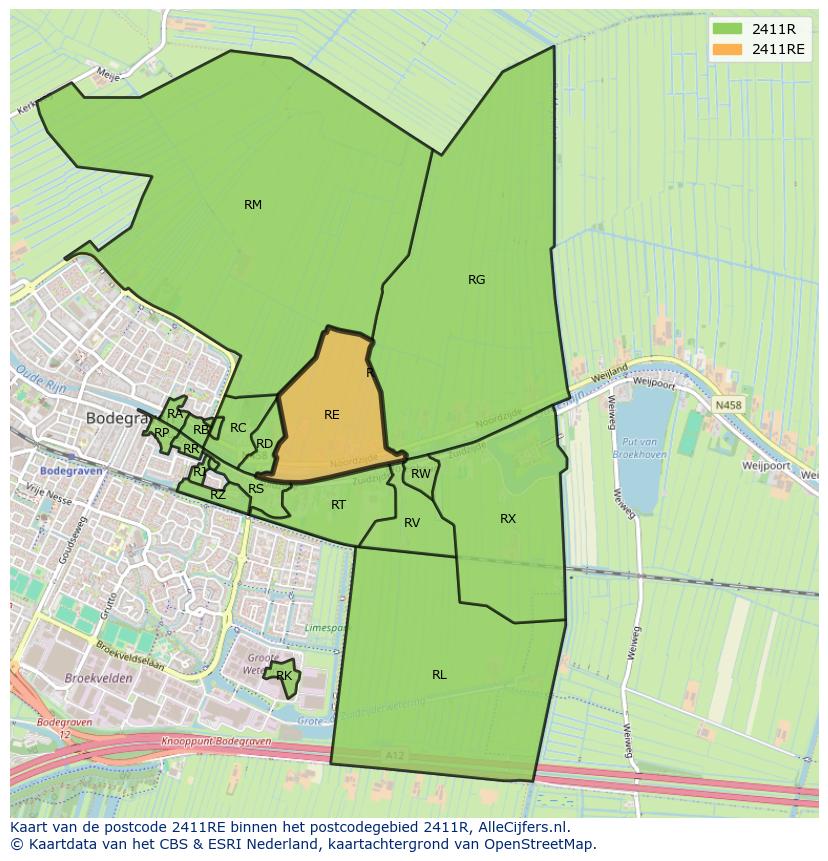 Afbeelding van het postcodegebied 2411 RE op de kaart.