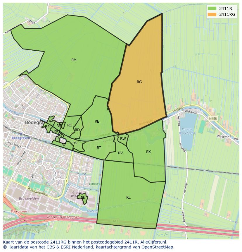 Afbeelding van het postcodegebied 2411 RG op de kaart.