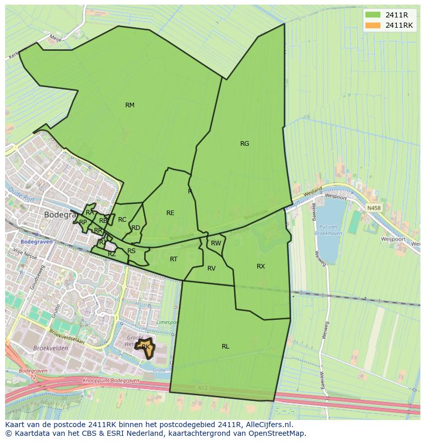 Afbeelding van het postcodegebied 2411 RK op de kaart.