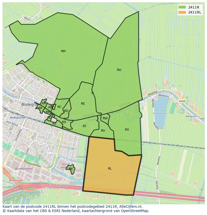 Afbeelding van het postcodegebied 2411 RL op de kaart.