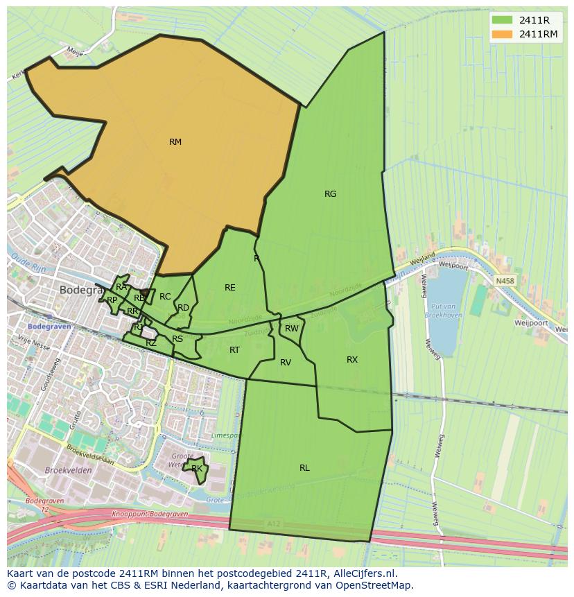 Afbeelding van het postcodegebied 2411 RM op de kaart.