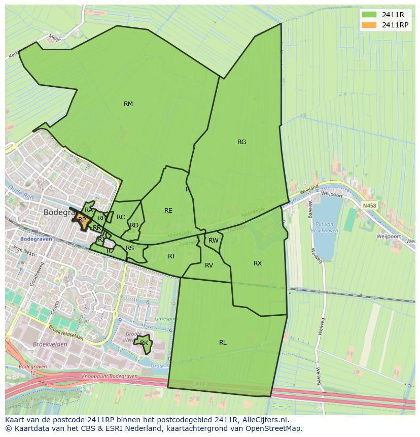 Afbeelding van het postcodegebied 2411 RP op de kaart.