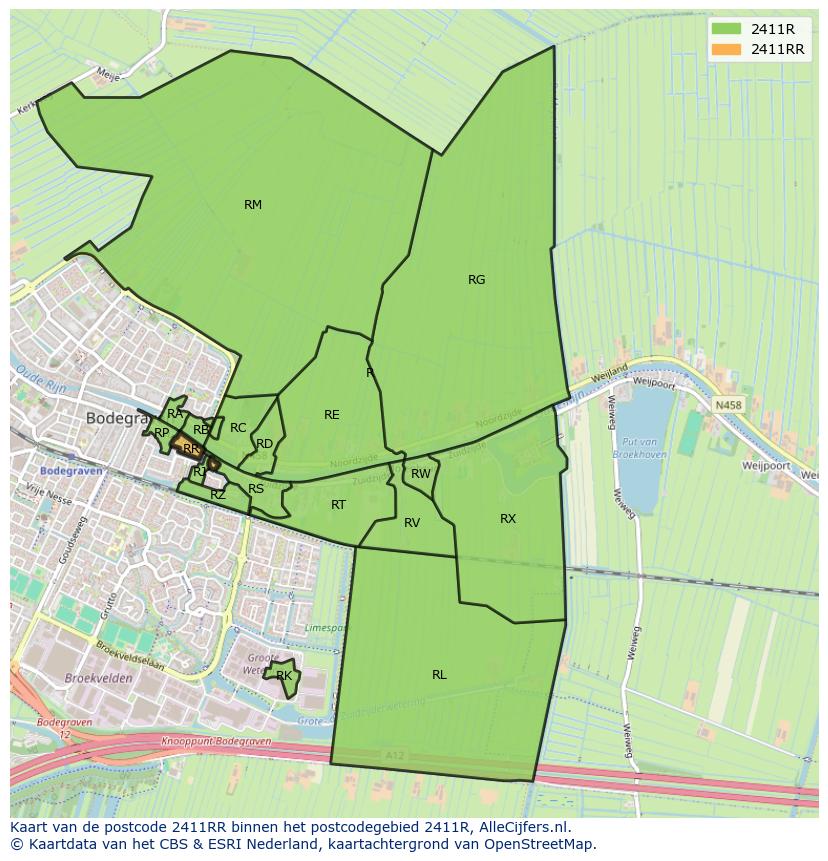 Afbeelding van het postcodegebied 2411 RR op de kaart.