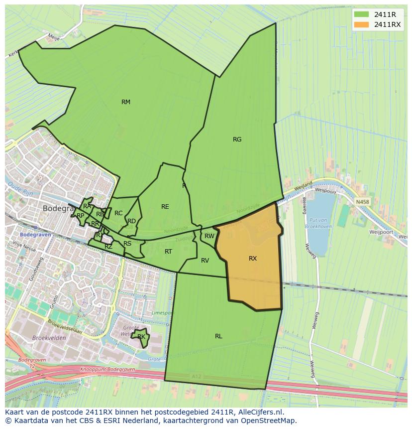 Afbeelding van het postcodegebied 2411 RX op de kaart.