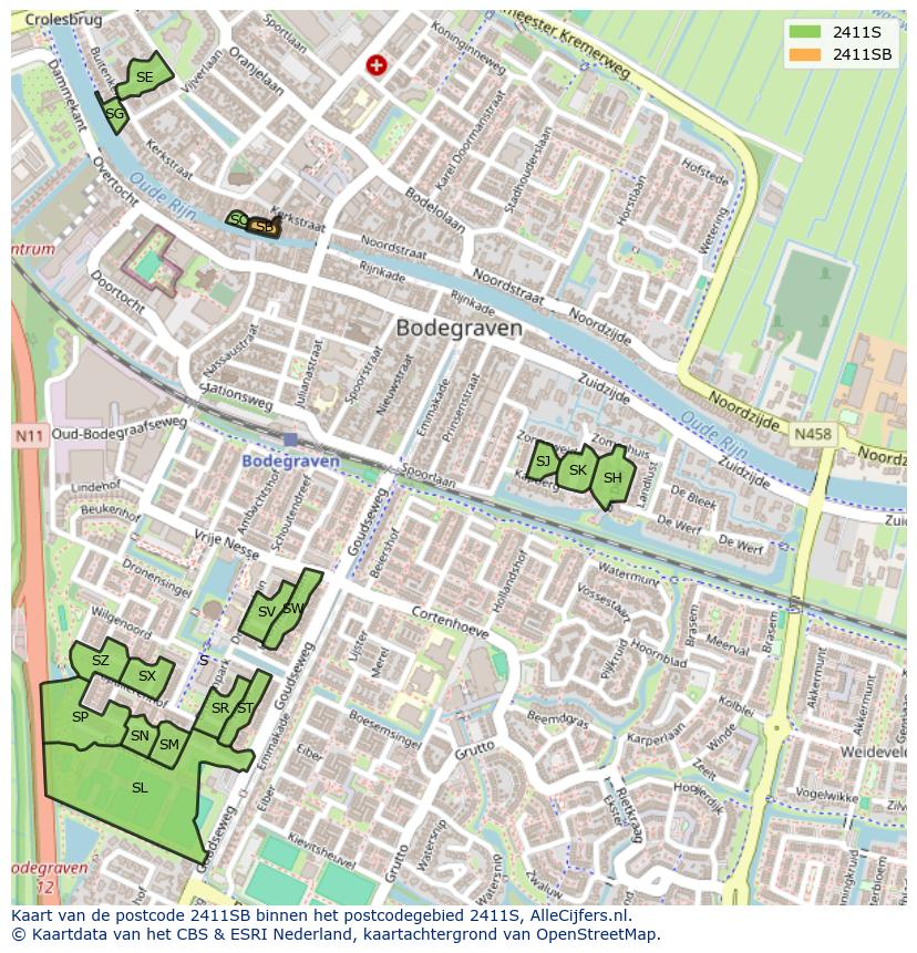 Afbeelding van het postcodegebied 2411 SB op de kaart.