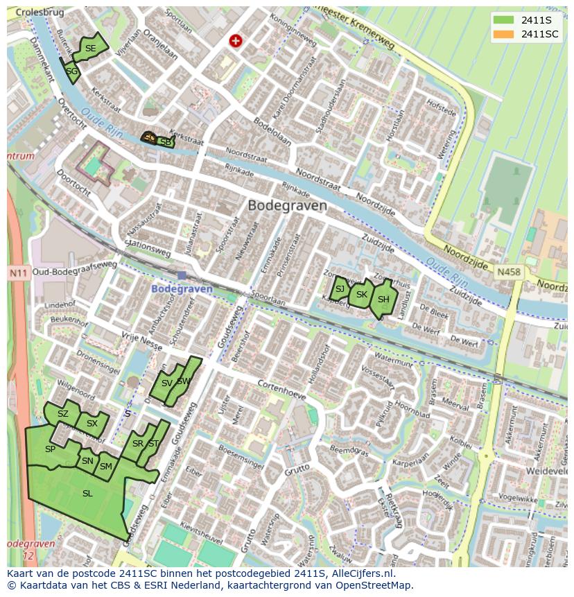 Afbeelding van het postcodegebied 2411 SC op de kaart.