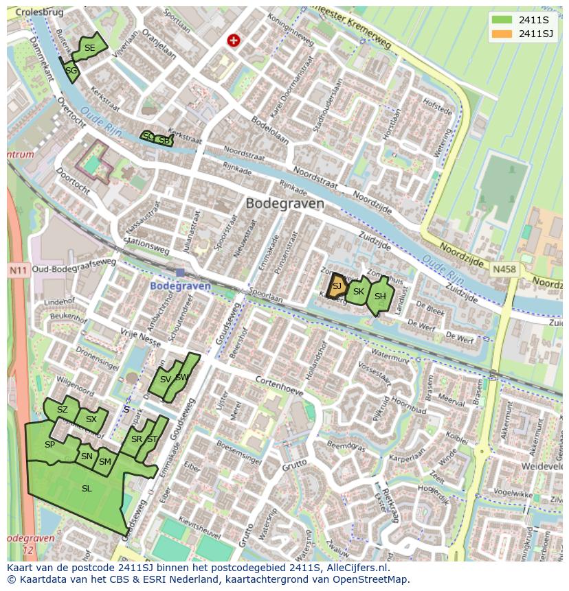 Afbeelding van het postcodegebied 2411 SJ op de kaart.