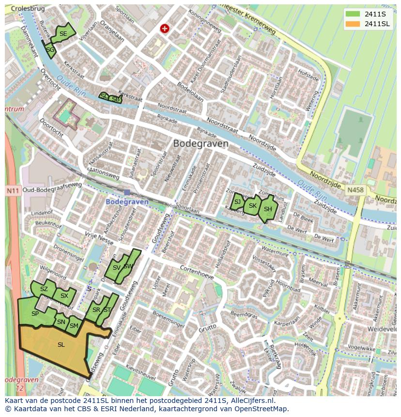 Afbeelding van het postcodegebied 2411 SL op de kaart.