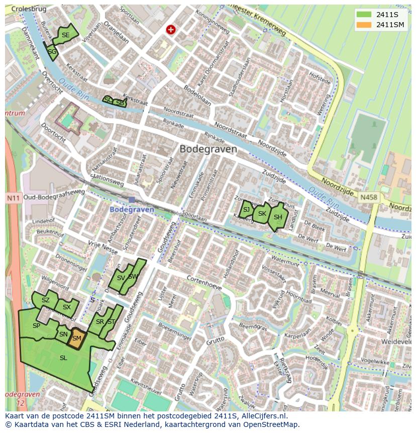 Afbeelding van het postcodegebied 2411 SM op de kaart.