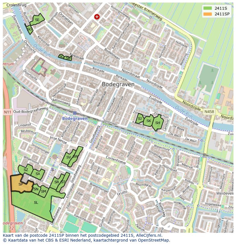 Afbeelding van het postcodegebied 2411 SP op de kaart.