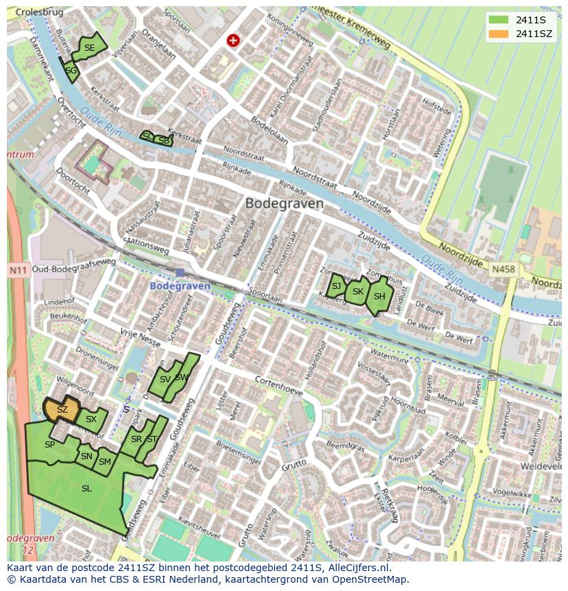 Afbeelding van het postcodegebied 2411 SZ op de kaart.