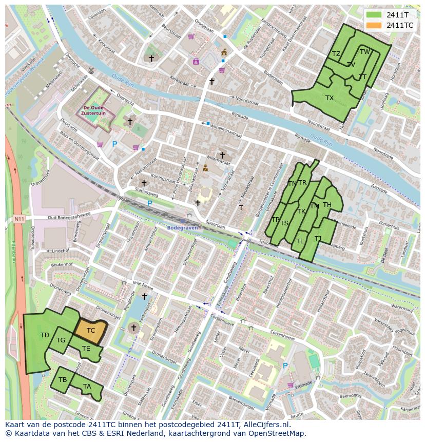 Afbeelding van het postcodegebied 2411 TC op de kaart.